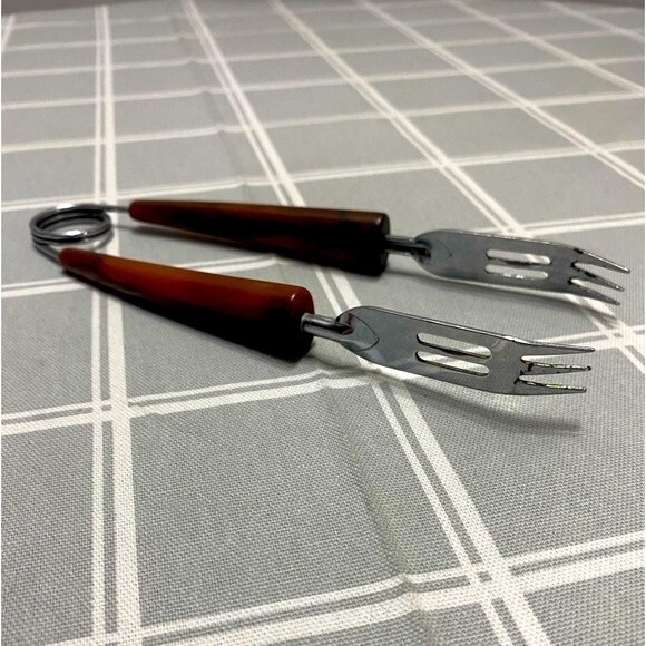 Vtg MCM Barware Ice Tong Chrome Bakelite Handles Marble Design Replacement Bar - Picture 1 of 8